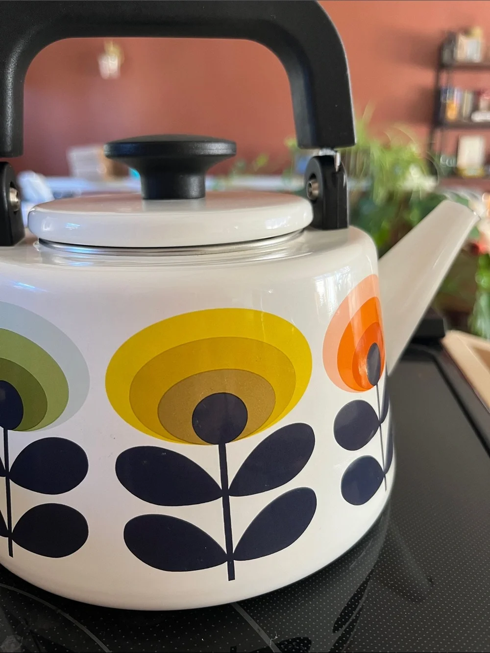Orla Kiely Retro 70s Style Enamel Kettle Oval Flower Print